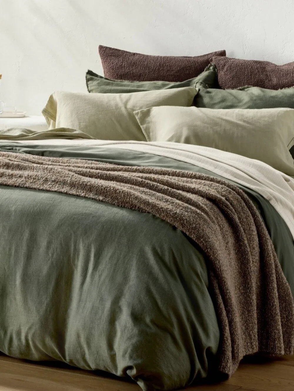 Casaluna King Heavyweight Linen Blend Duvet Cover and Sham Set Olive Green